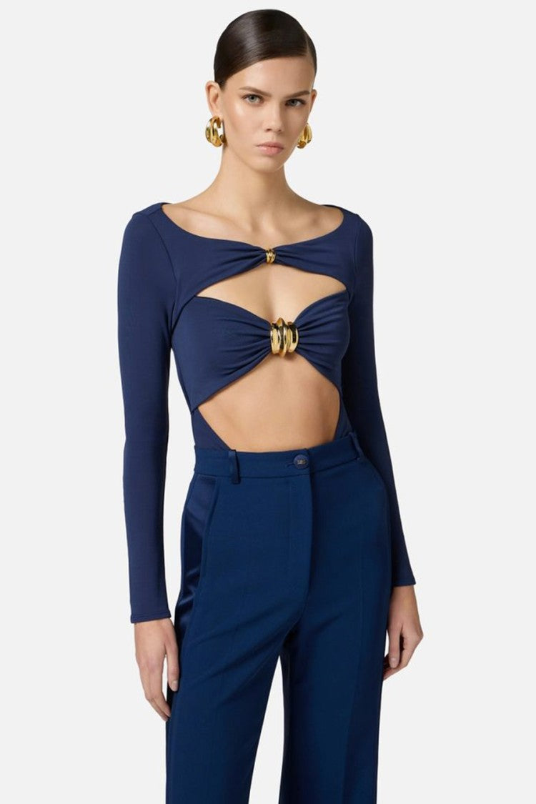 Elisabetta Franchi Cut-Out Viscose Top With Gold Accent