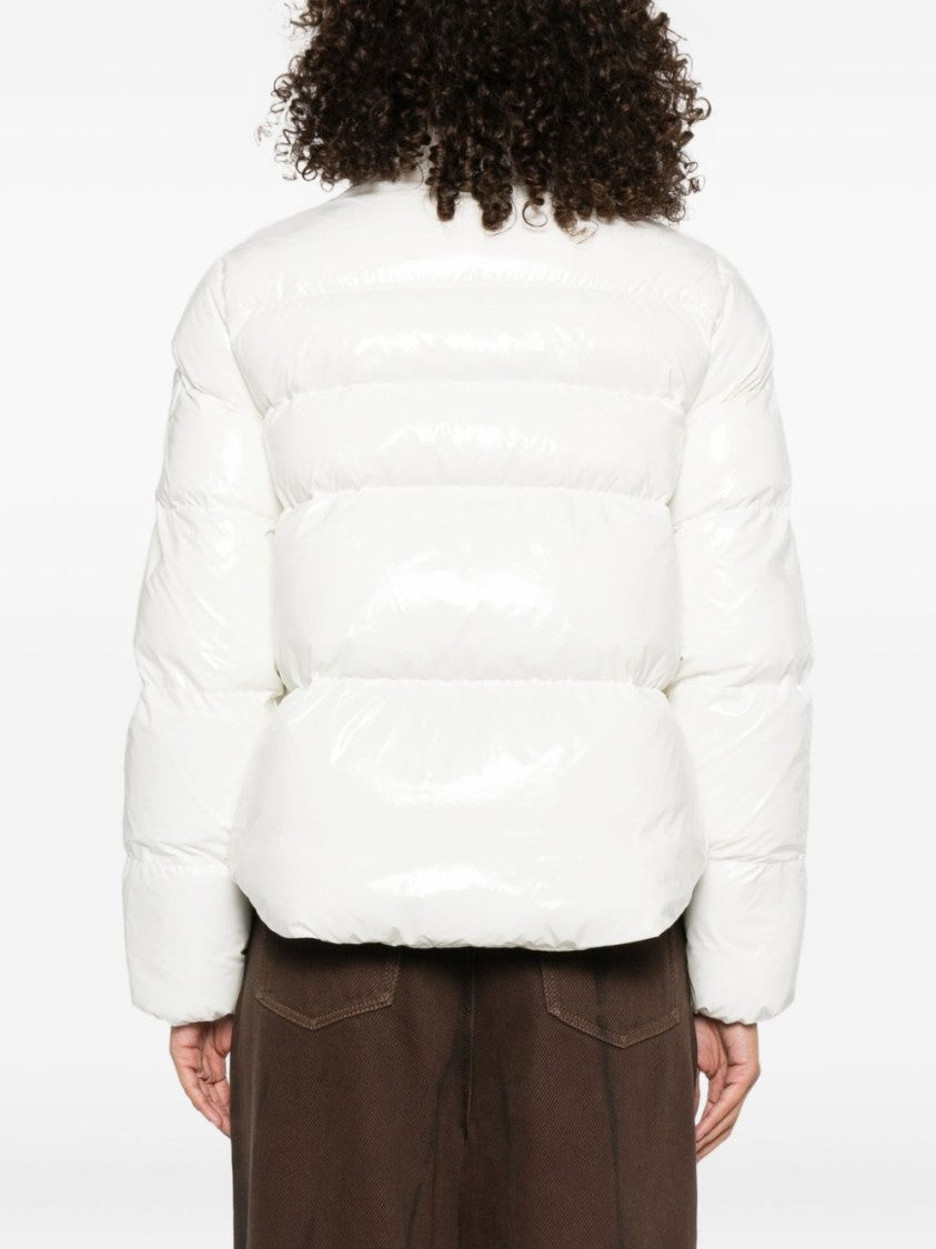 Pinko Puffy White Down Coat With Glossy Finish And High Collar