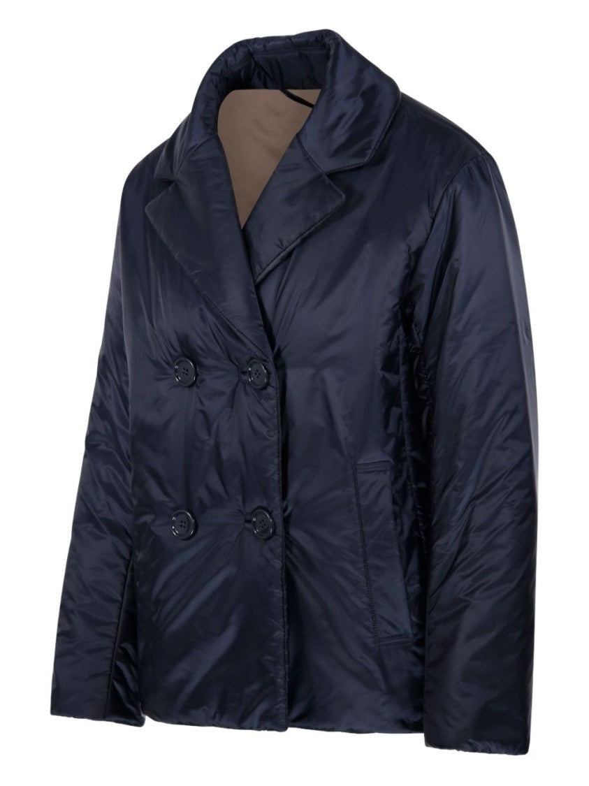 Max Mara Padded Dark Blue Coat With Double-Breasted Front