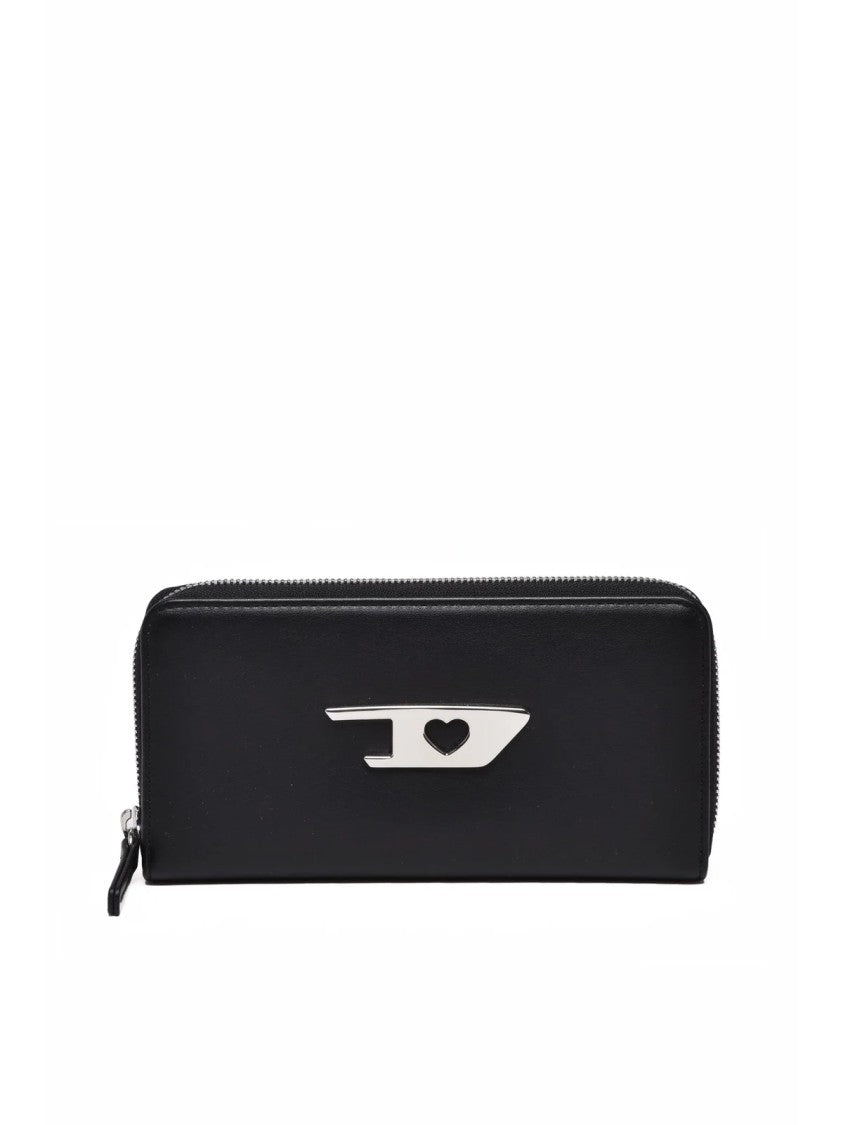 Diesel Black Polyurethane Zip-Around Wallet