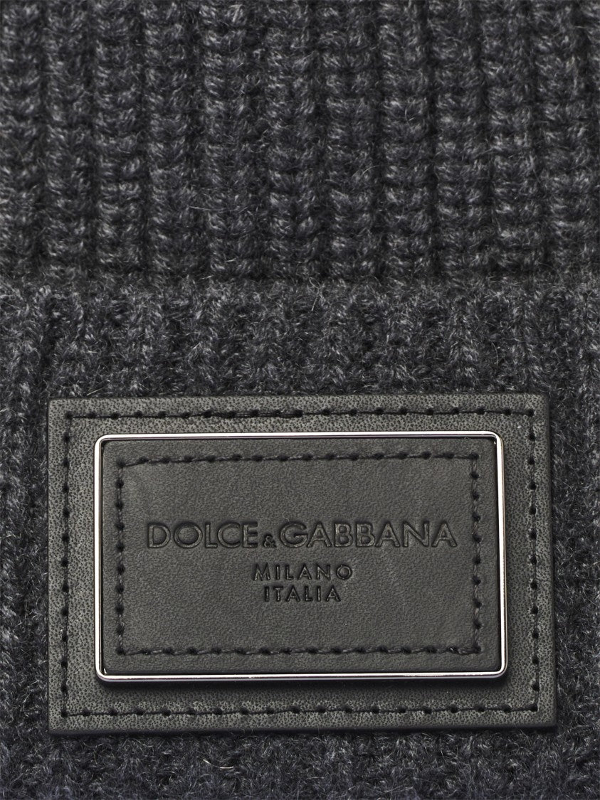 Dolce & Gabbana Grey Ribbed Knit Beanie Hat
