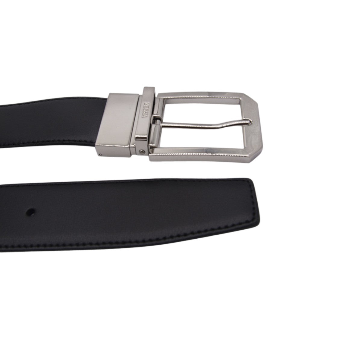 Zegna Smooth Leather Silver-Buckle Belt