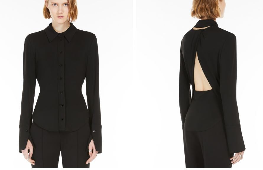 Sportmax Black Shirt With Spread Collar And Unique Cut-Out Detail
