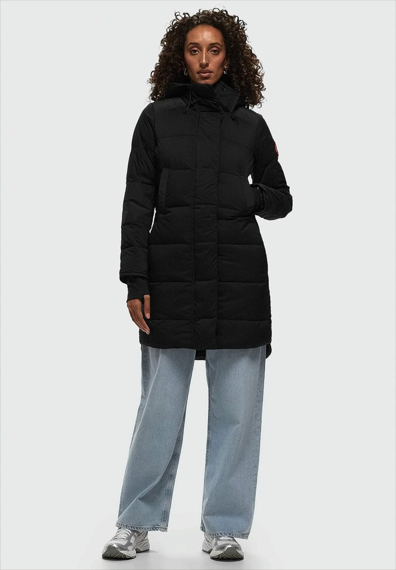 Canada Goose Quilted Long Black Down Coat With Adjustable Hood