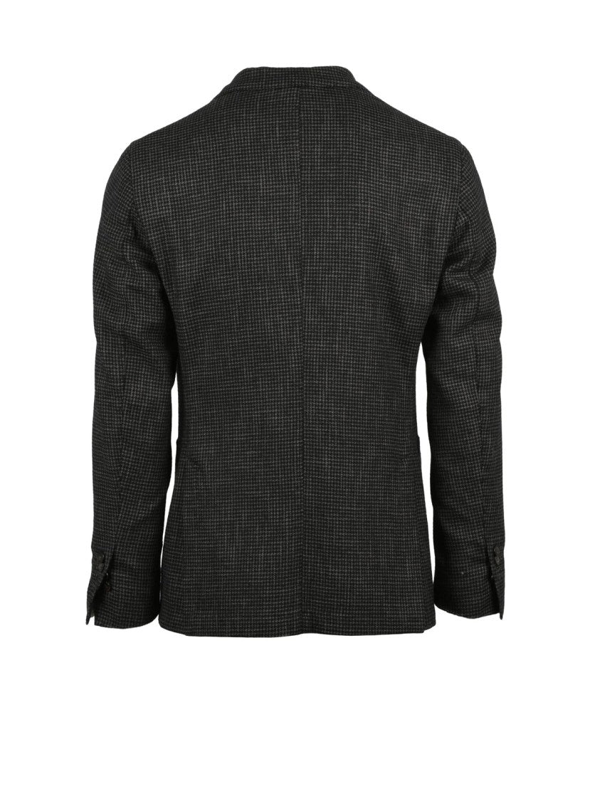L.B.M. 1911 Tailored Brown Jacket With Subtle Checkered Pattern And Rounded Silhouette