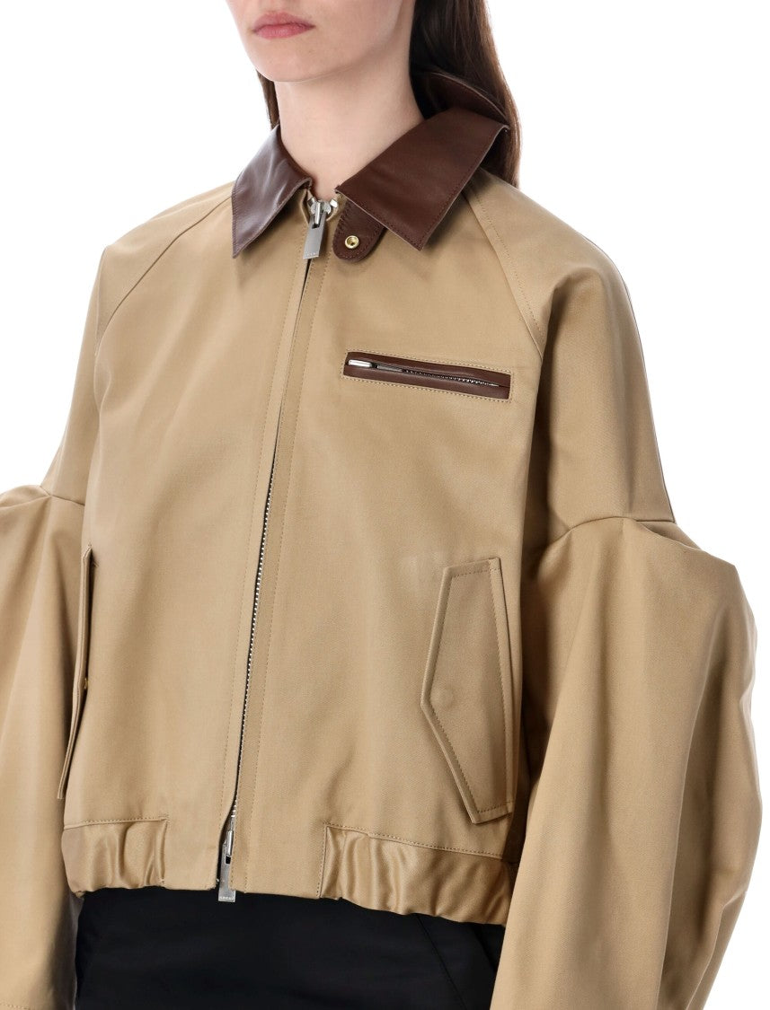 Sacai Chino Bomber With Leather Collar And Details