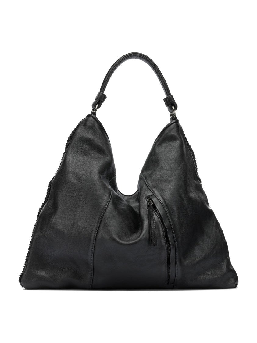 Giancarlo Nevola Spacious Textured Black Leather Shoulder Bag