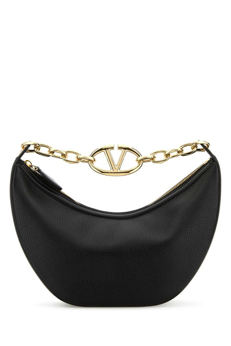 Valentino Garavani Black Leather Small Hobo Vlogo Moon Handbag