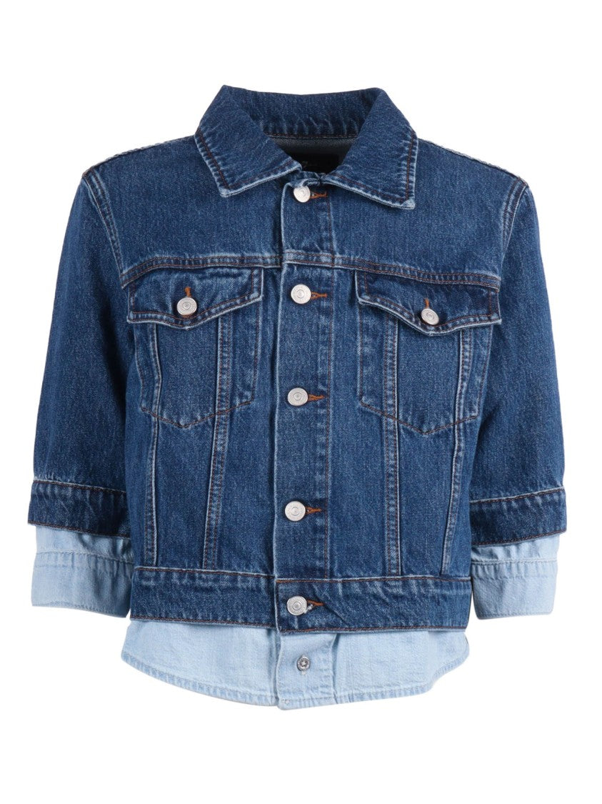 7 For All Mankind Blue Double Layer Trucker Cotton Denim Jacket