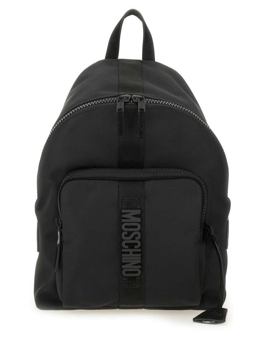 Moschino Black Backpack With Dual Zipper Closure