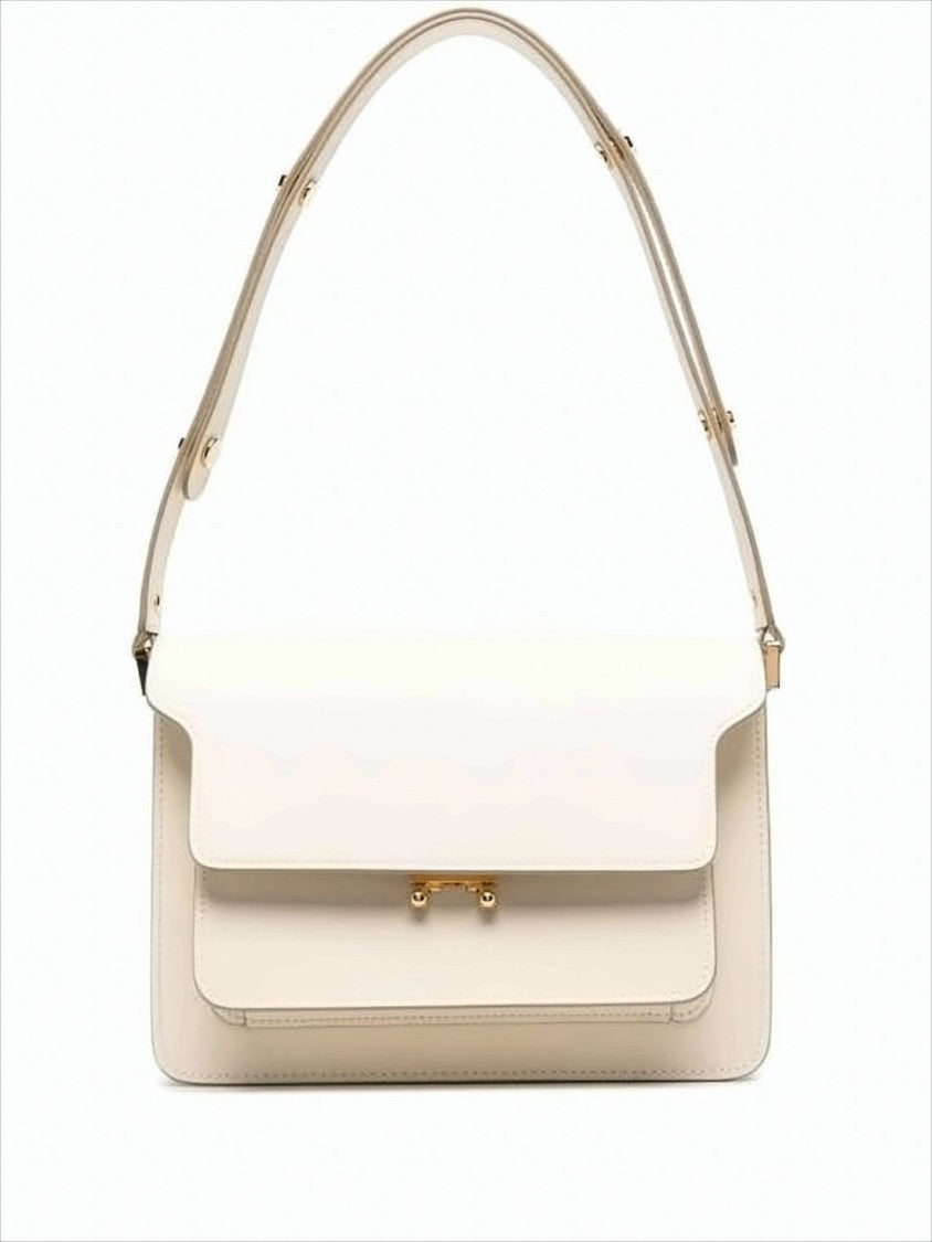 Marni Structured White Calf Leather Shoulder Bag With Gold-Tone Clasp