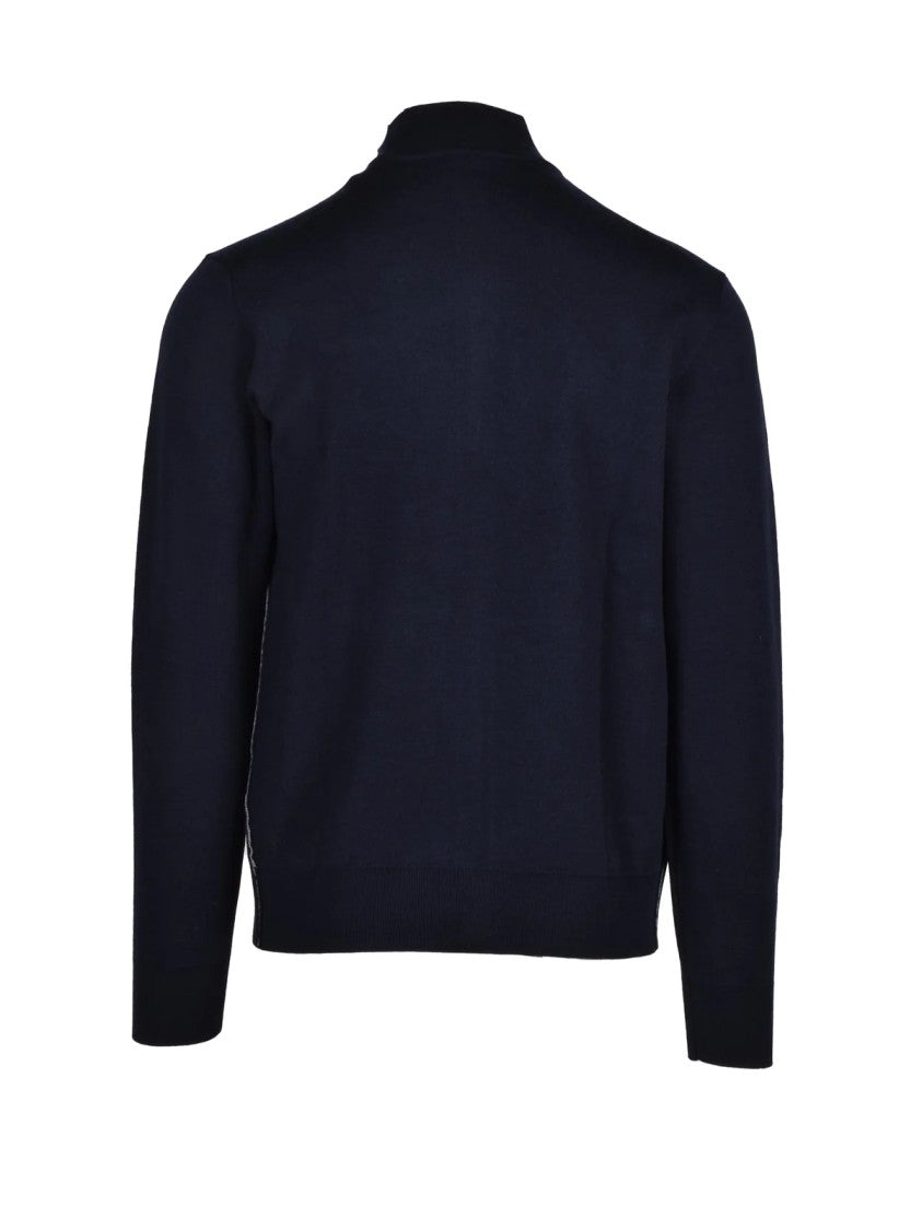 Paolo Pecora Blue Virgin Wool-Blend Zip Cardigan
