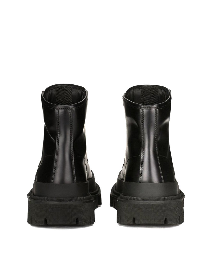Dolce & Gabbana Black Calf Leather Viscose Boots