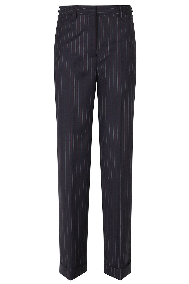 Semi Couture Lola Pinstripe Cuffed Virgin Wool Straight-Leg Pants