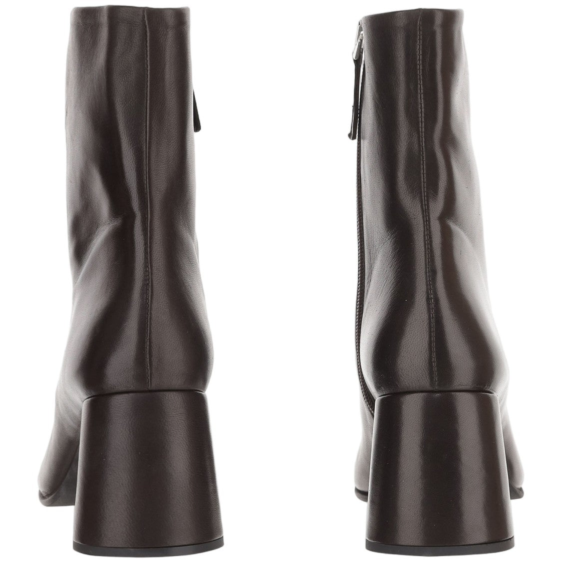 Poeve Brown Round Toe Block Heel Leather Ankle Boots