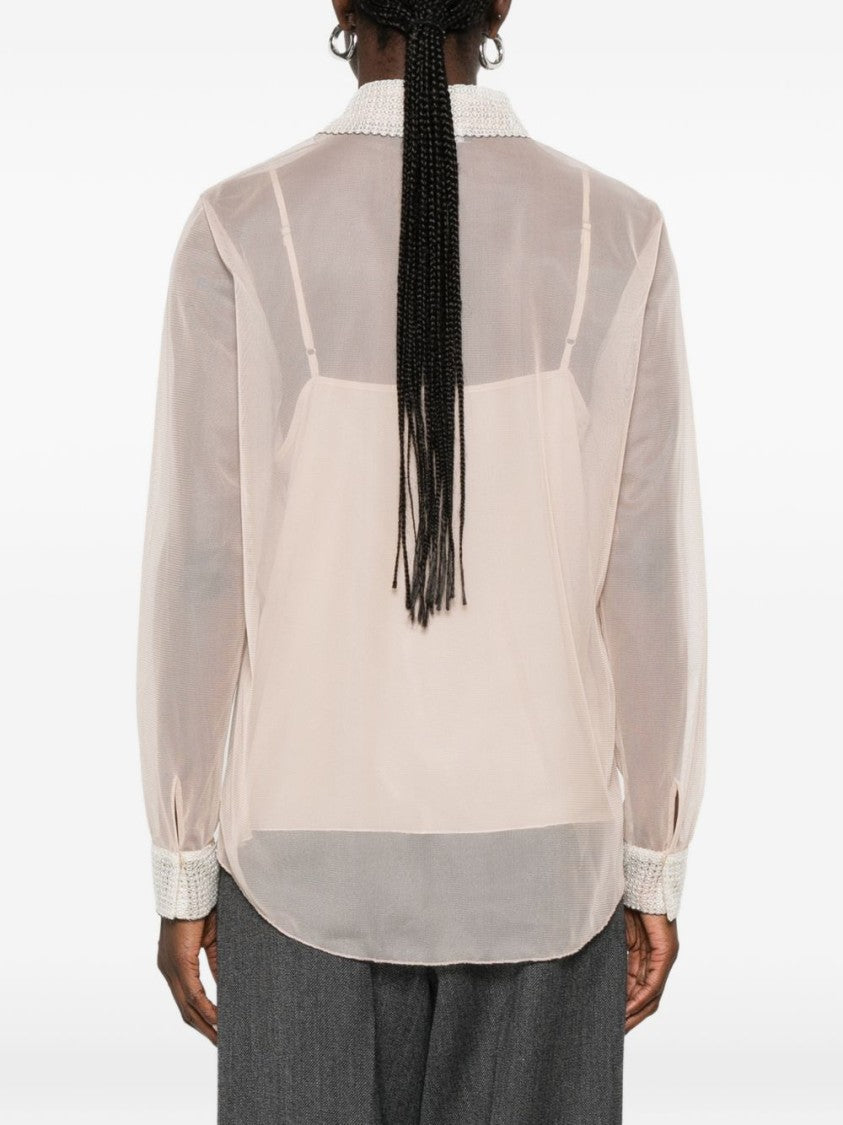 Fabiana Filippi Black Translucent Fabric Textured Embellishments Shirt
