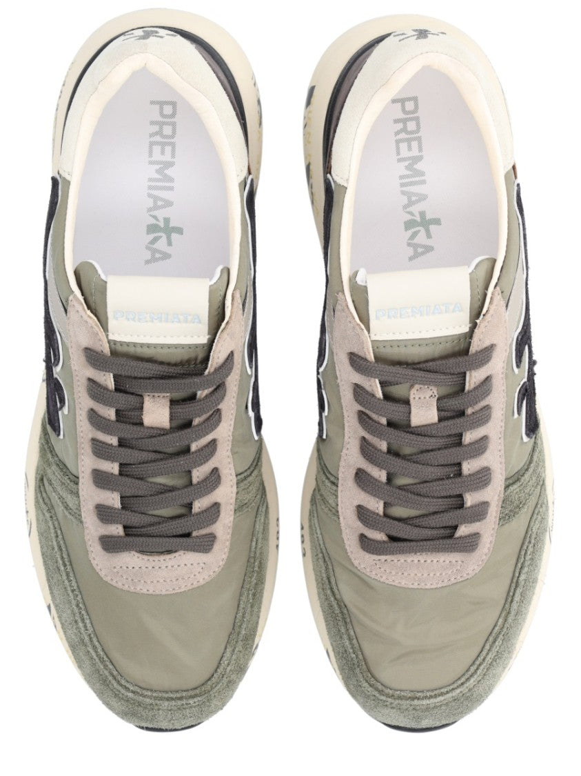 Premiata Textured Green And Beige Sneakers With Bold Accents
