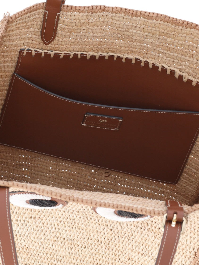 Anya Hindmarch Woven Raffia Tote With Embroidered Eye Motif