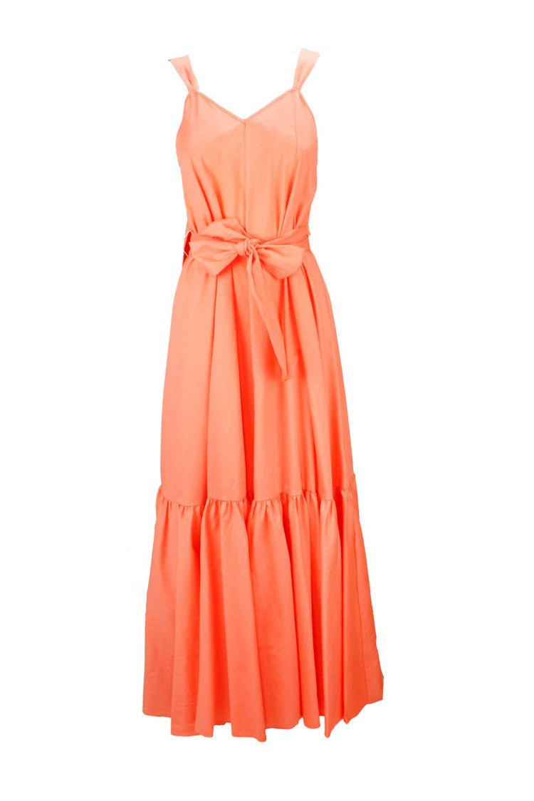 Forte Forte Voluminous Maxi Dress With V-Neckline And Self-Tie Belt