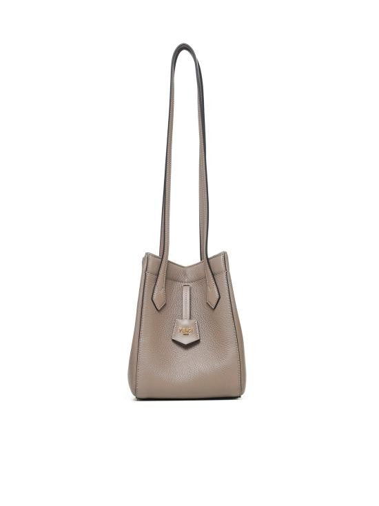 Fendi Structured Taupe Calf Leather Shoulder Bag With Gold-Tone Hardware