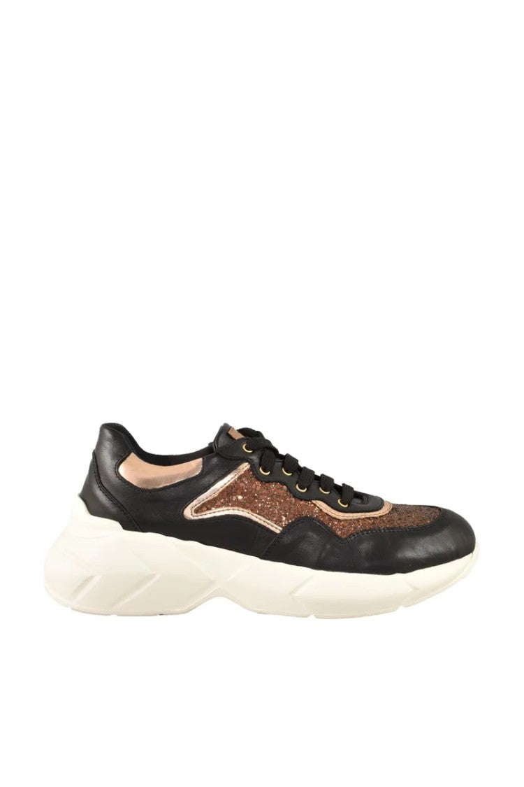 Twelve Style Division Leather/Polyurethane Sneakers - Black/Bronze