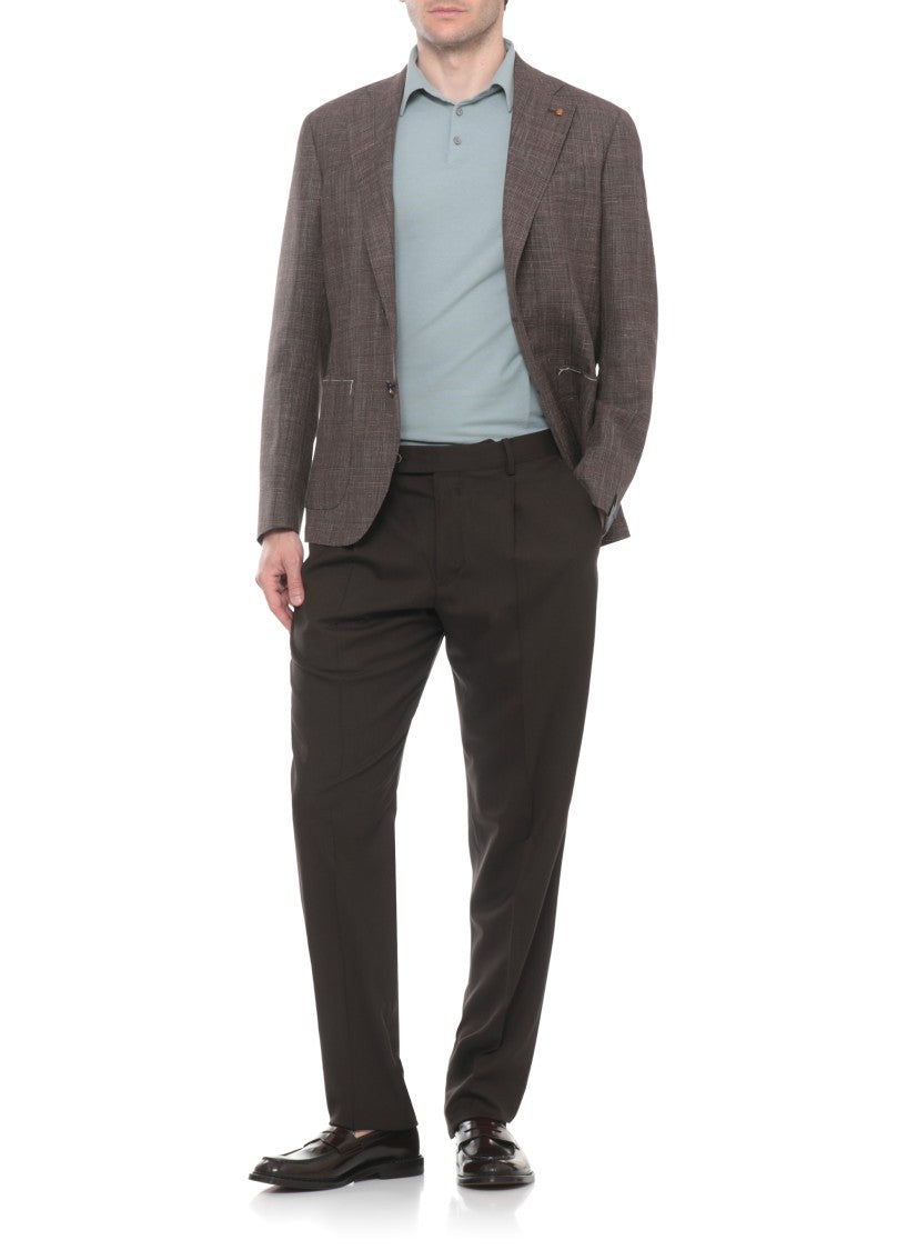 La Torre Red Brown Classic Lapel Wool Blazer