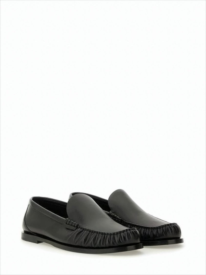 Saint Laurent Smooth Calf Leather Black Loafers With Gathered Detail