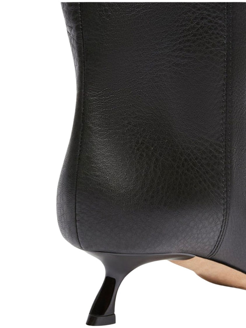 Sportmax Black Kitten Heel Pointed Leather Tall Boots