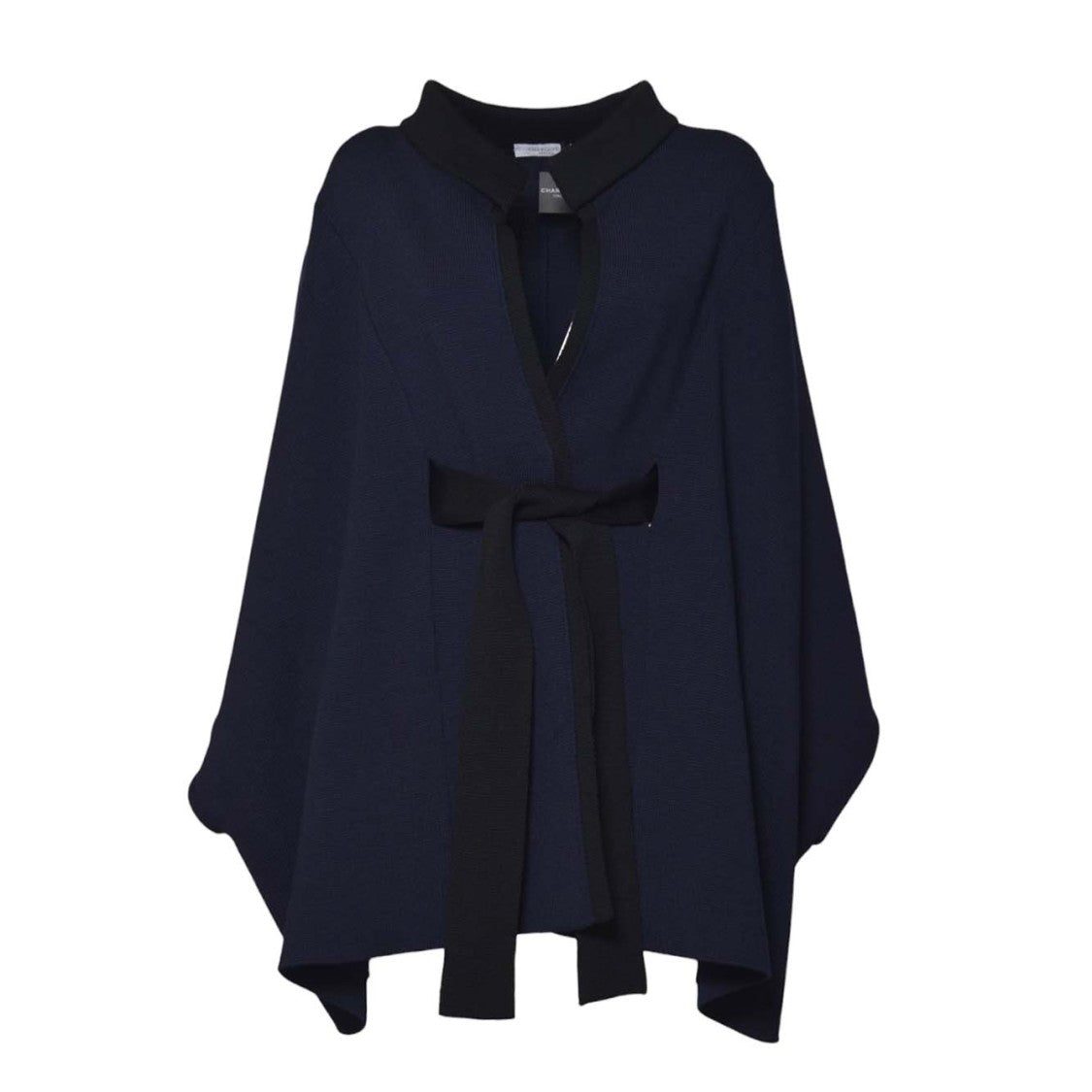 Charlott Navy Blue Cape-Style Jacket With Bow Detail