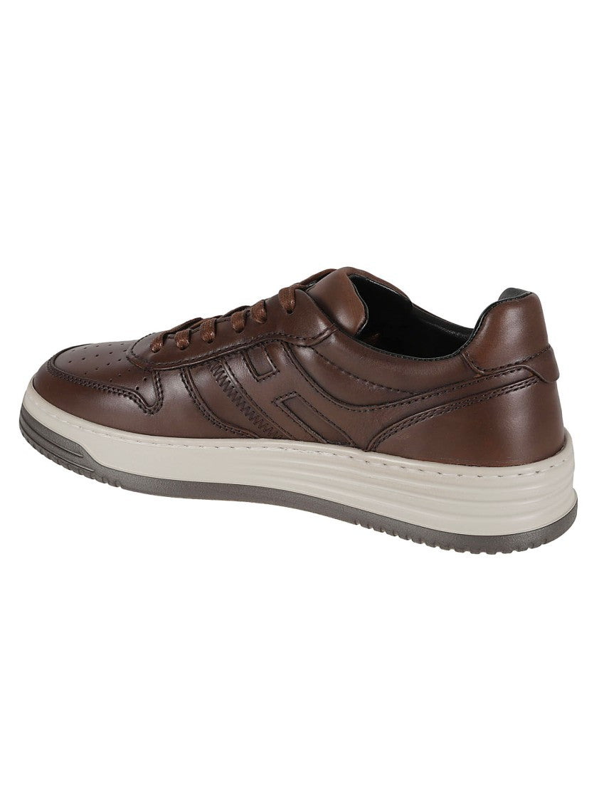 Hogan Brown Leather Sneakers With Perforated Detailing