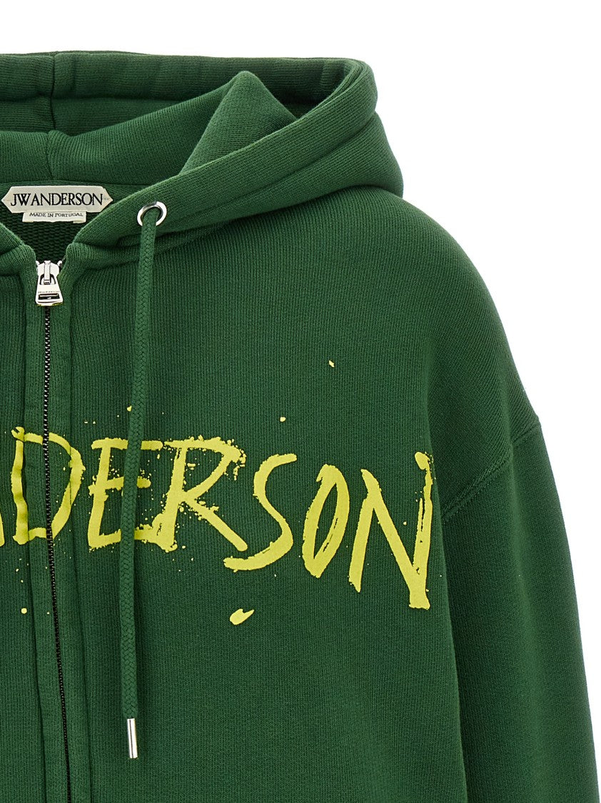 J. W. Anderson Brushed Cotton Hoodie With Zip Closure And Bold Print