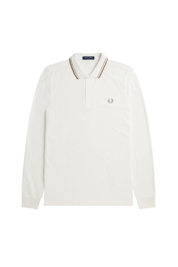 Fred Perry Classic White Polo With Double Tipped Collar And Ribbed Cuffs