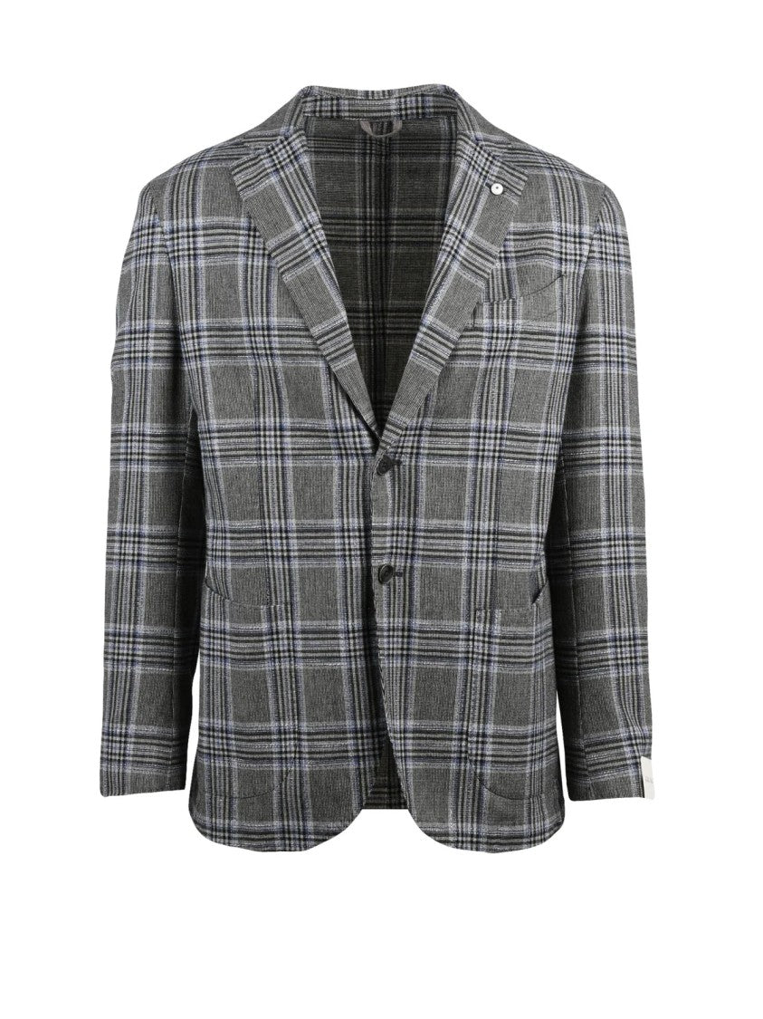 L.B.M. 1911 Rounded Wool-Cotton-Polyamide Blend Jacket With Plaid Design
