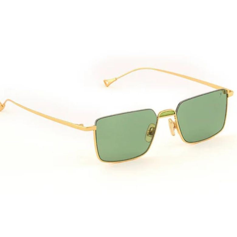 Eyepetizer Nakano C.4-64 Rectangular Gold Metal Sunglasses With Muted Green Lenses