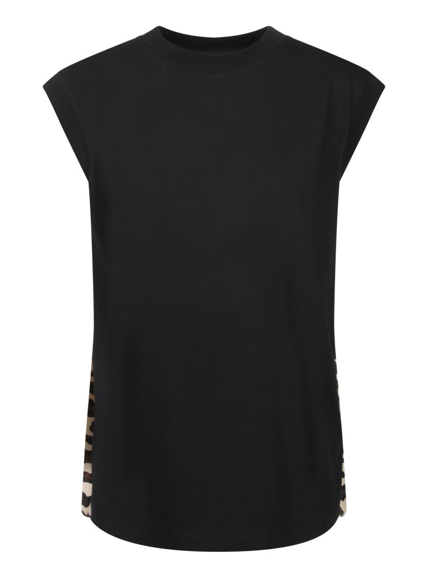 Sacai Black T-Shirt With Leopard Print Side Pleats