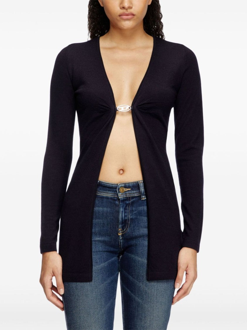 Diesel Deep V-Neck Black Sweater With Twist Detail