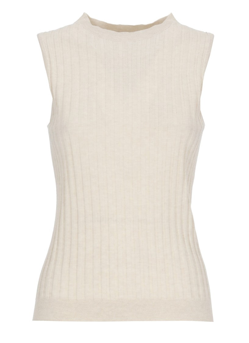 Peserico Beige Ribbed Pattern Cotton Tank Top