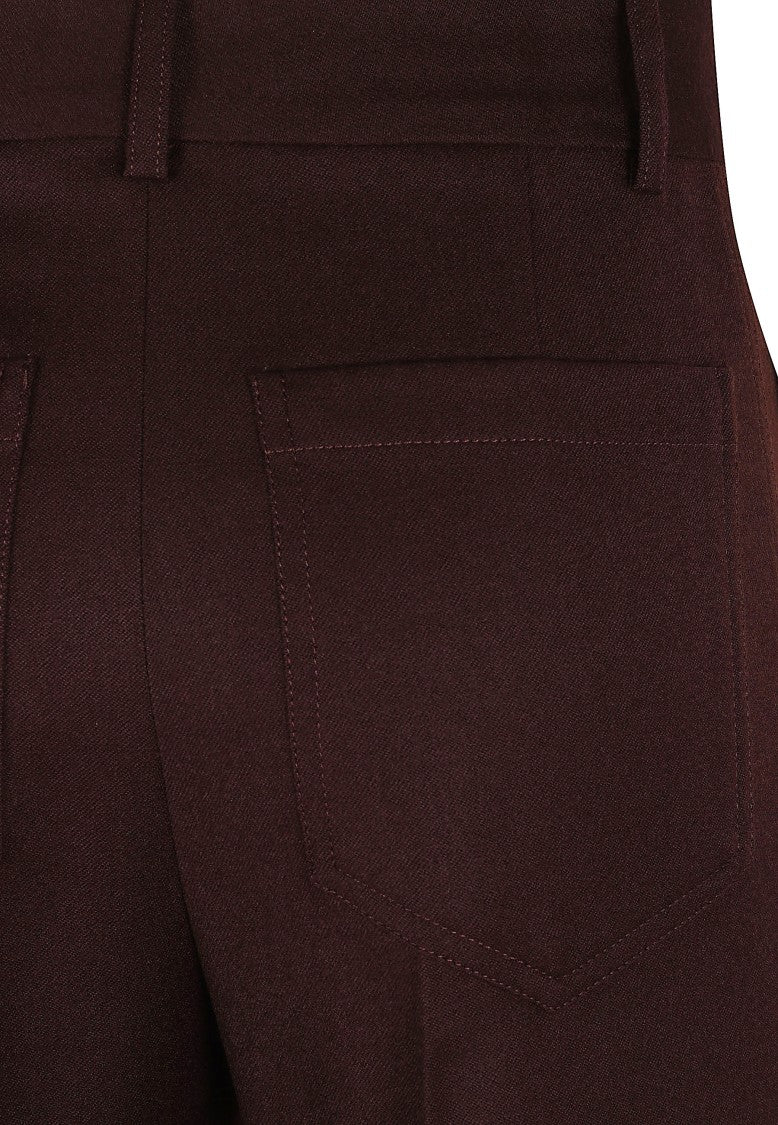 Victoria Beckham Refined Burgundy Wool Blend Flared Trousers