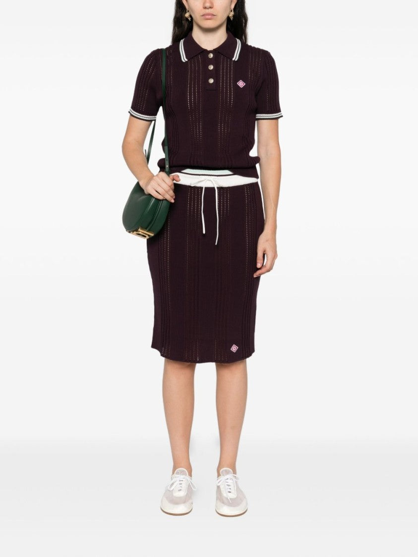 Casablanca Knee-Length Fitted Skirt With Vertical Open-Knit Stripes