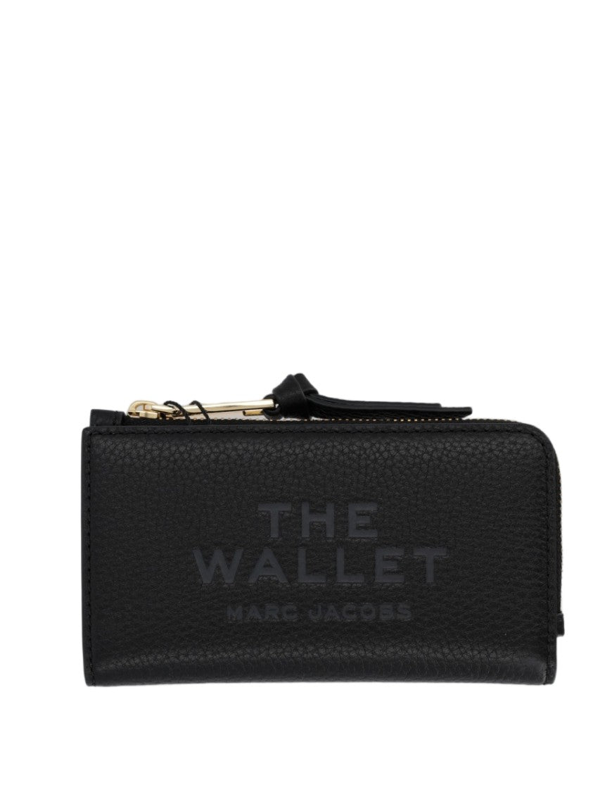 Marc Jacobs Textured Black Leather Wallet With Gold-Zipper Closure