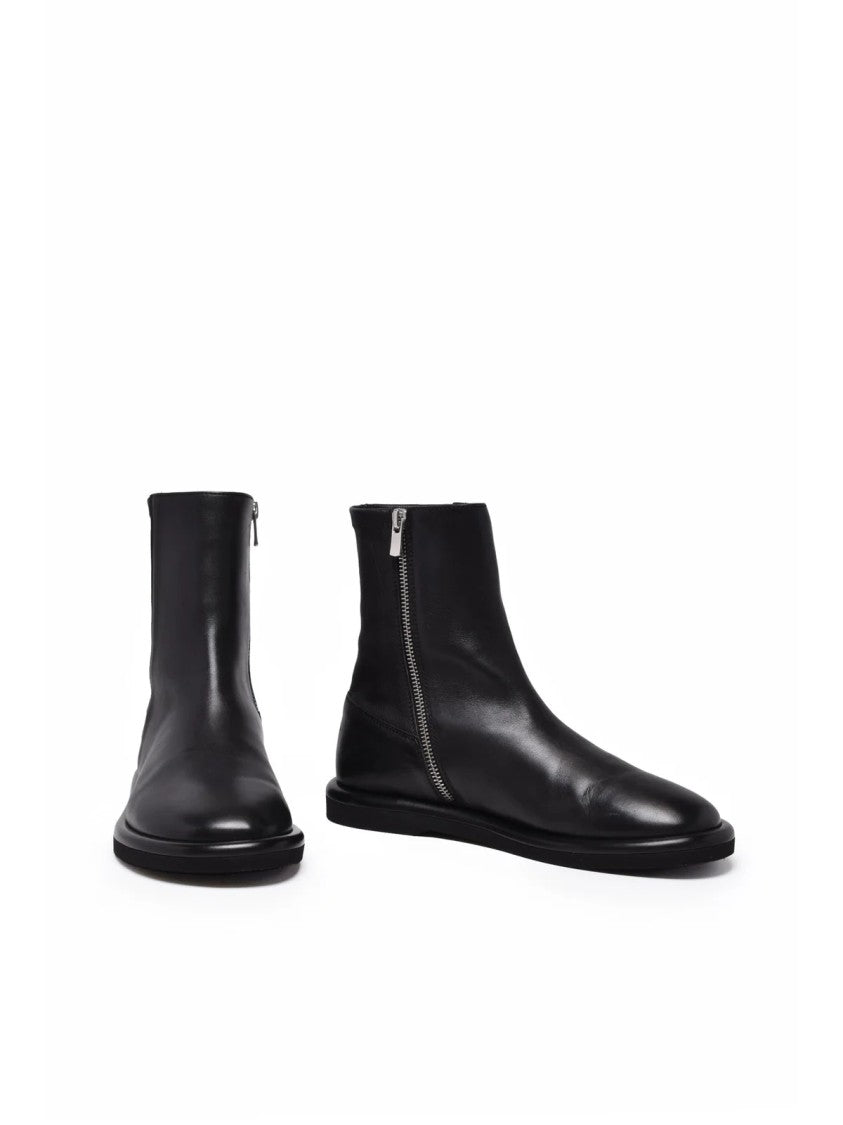 Officine Creative Black Leather Zip Ankle Boots