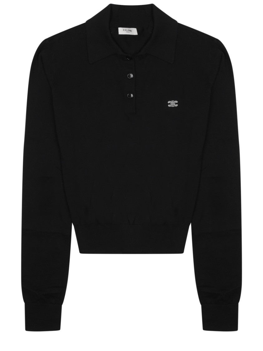 Celine Cropped Embroidered Logo Cotton Polo Shirt