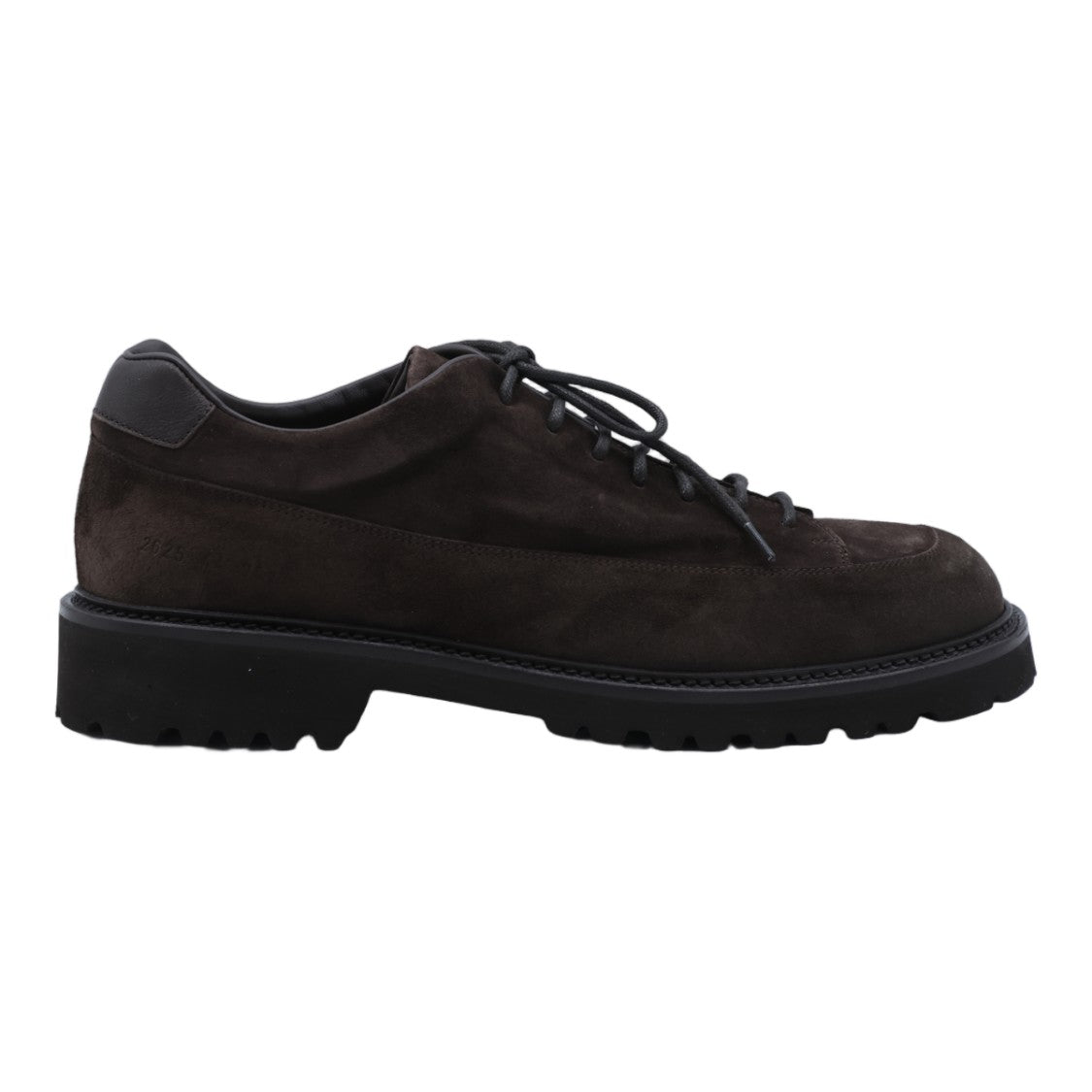 Common Projects Dark Suede Lace-Up Flat Shoes With Rugged Sole