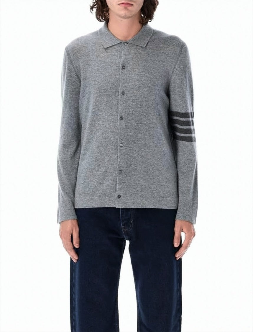 Thom Browne Long-Sleeve Cashmere Shirt With Classic Collar And Subtle Stripe Detail