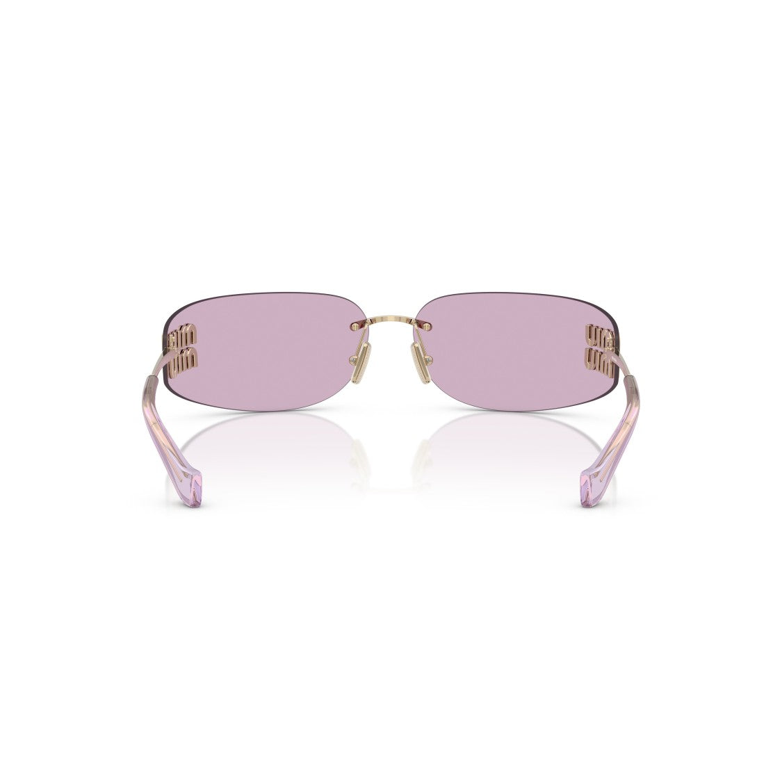 Miu Miu Rimless Sunglasses With Rectangular Purple Lenses And Gold Accents
