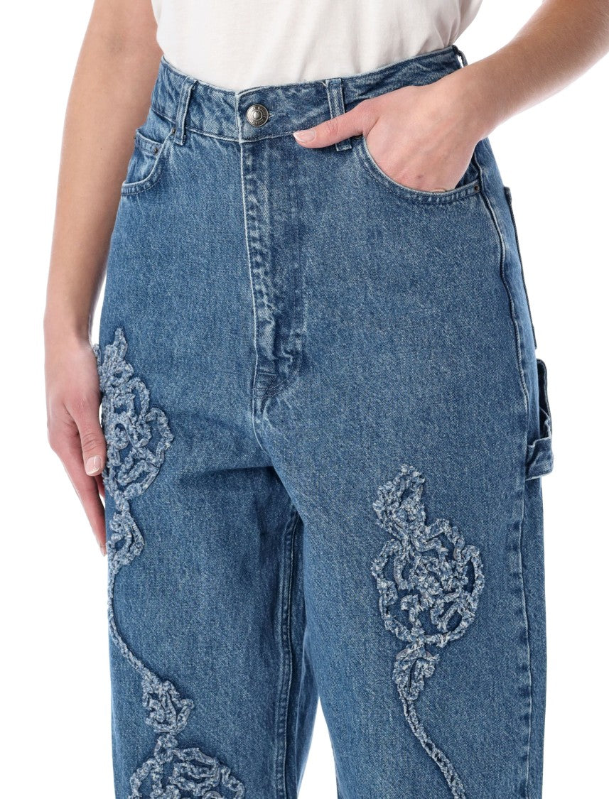 Rotate Floral Denim Boyfriend Jeans