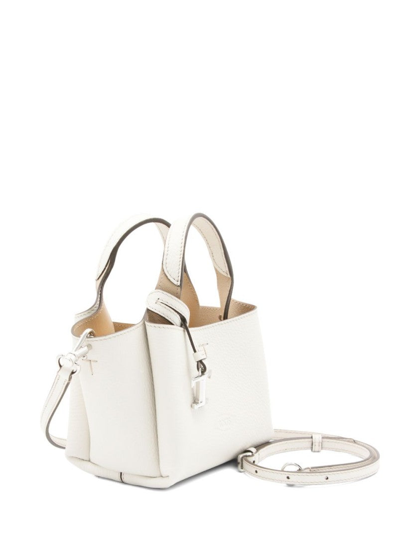Tod's Structured White Calfskin Handbag With T-Shaped Charm