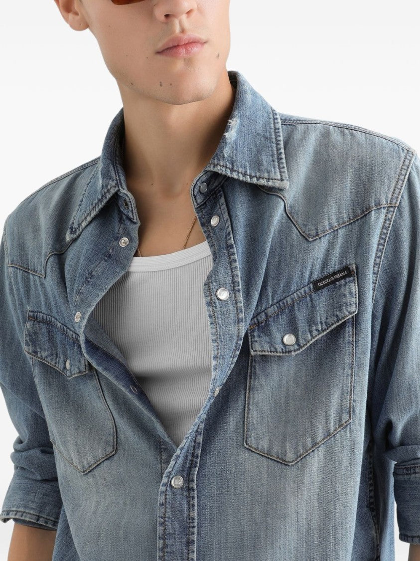 Dolce & Gabbana Indigo Denim Shirt With Classic Collar