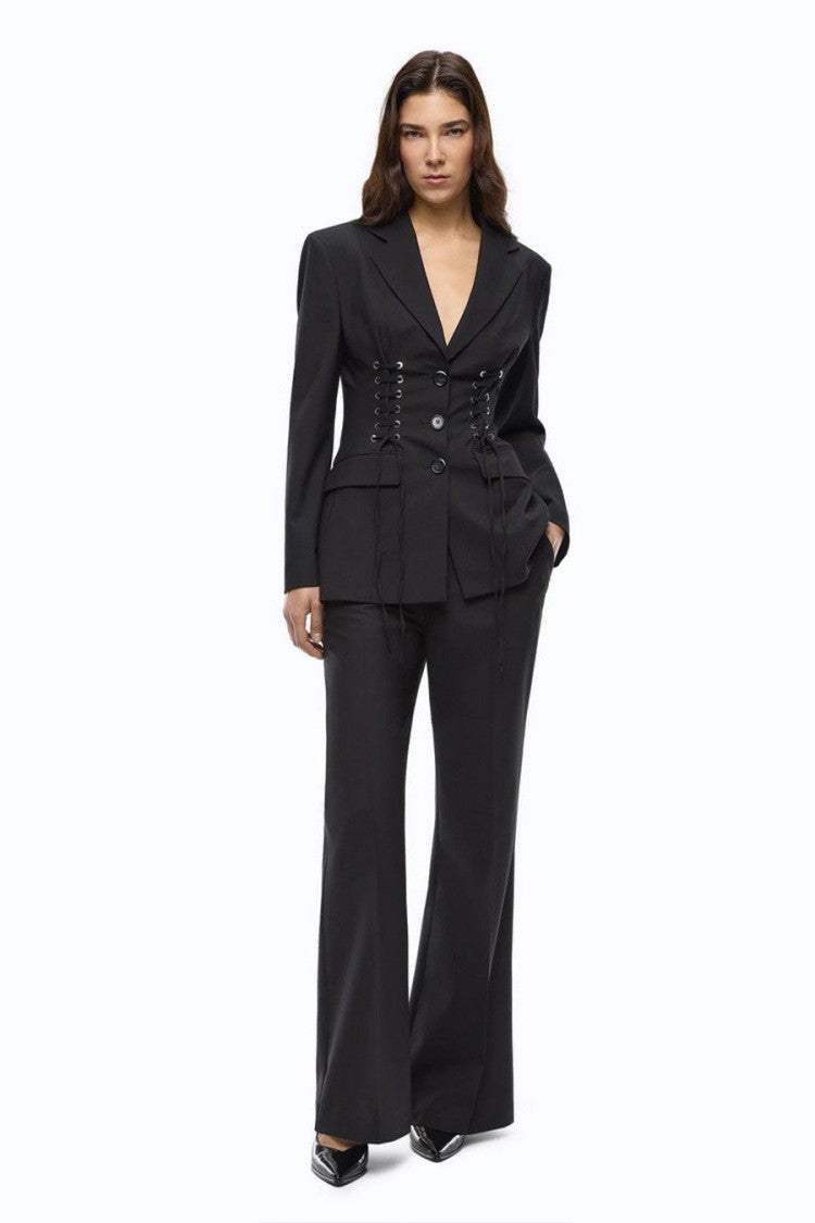 Pinko Black Polyester-Wool Blend Lace-Up Blazer