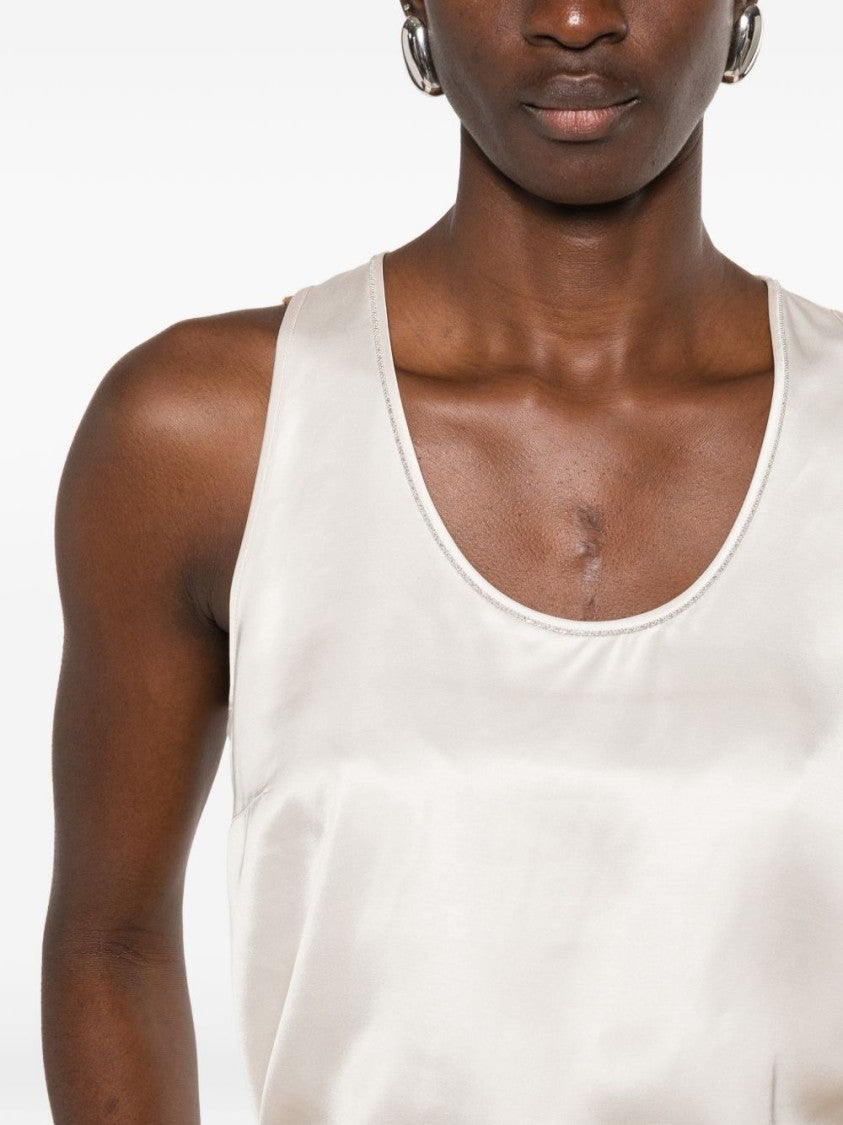 Peserico Scoop Neck Beige Sleeveless Top With Silky Texture